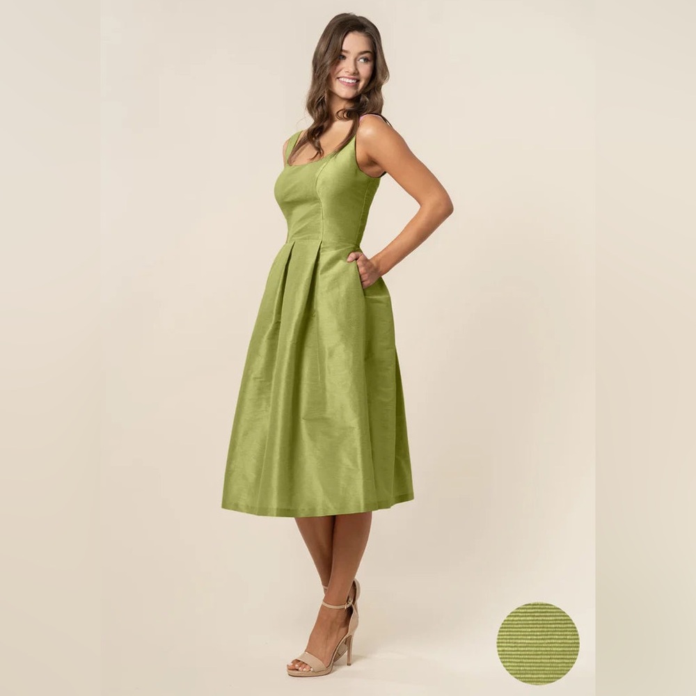Jenny Yoo Emily Bodice with Dahlia Midi Skirt in Drapey Bengaline in Fern size 4